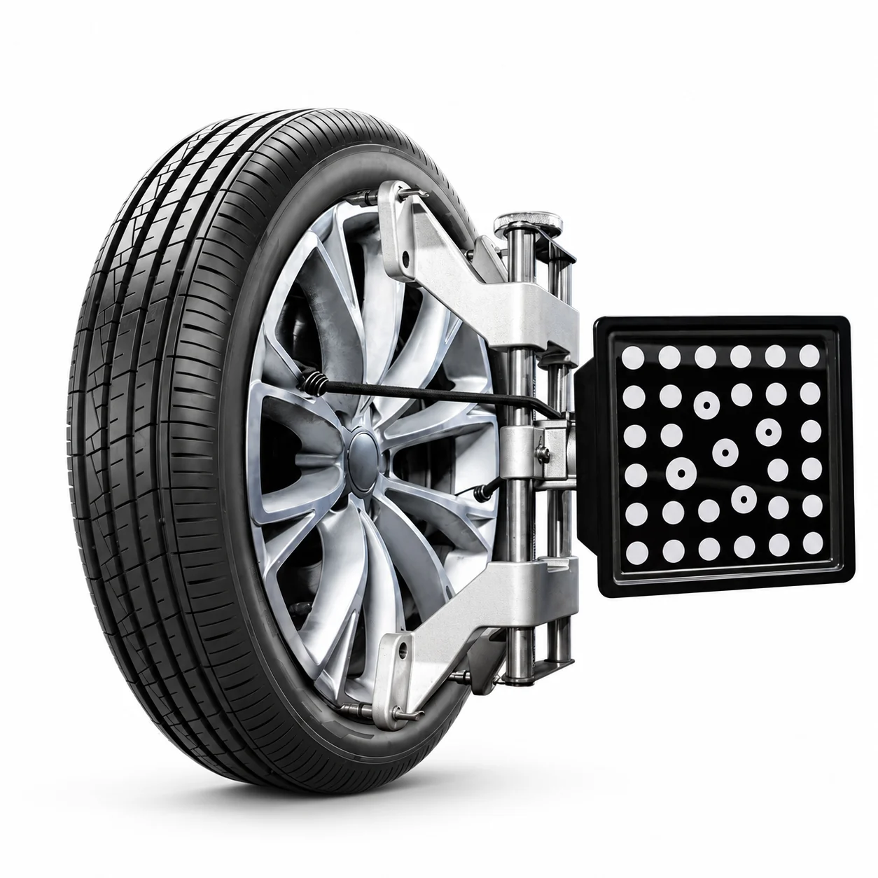 Wheel with alignment clamp and optical target