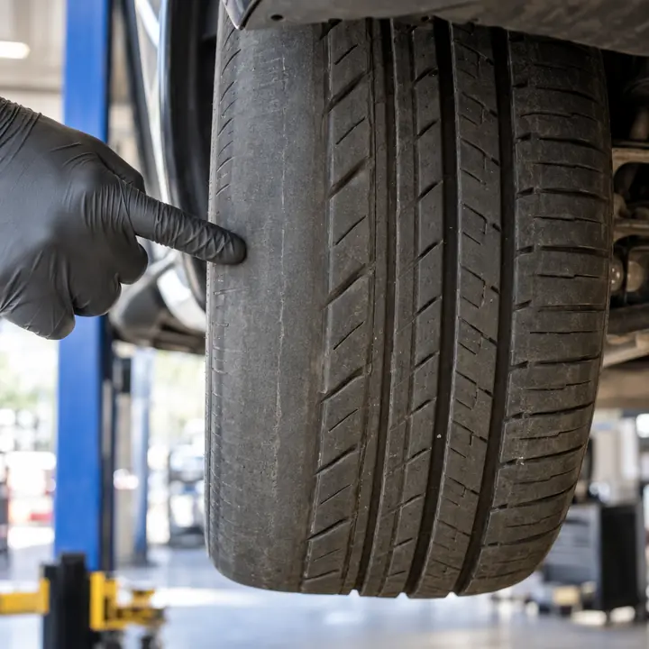 A tire worn more on its inner edge than its outer edge