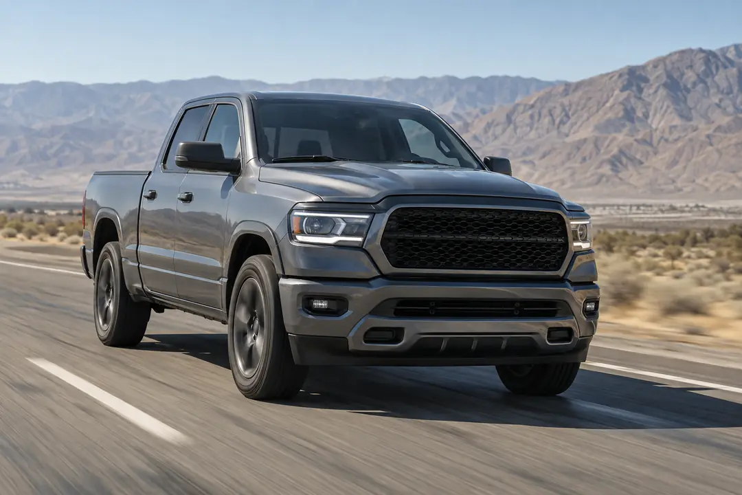 A pickup on a hot desert highway